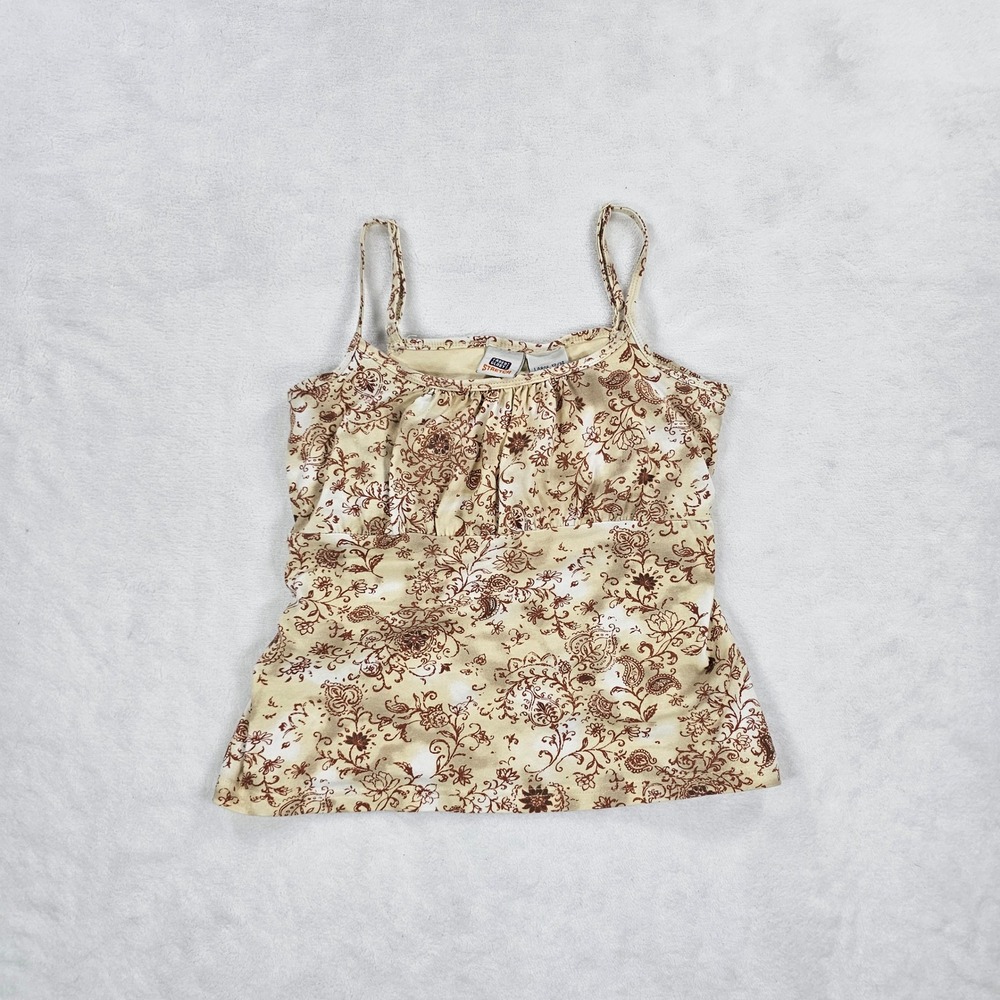 Faded Glory Pollen Scroll Floral Paisley Cami Tank Top Brown Cream Large 12/14